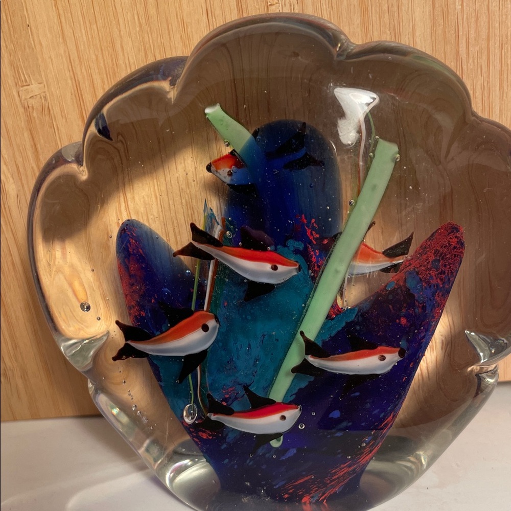 MURANO Glass AQUARIUM Tropical Fish Sculpture paperweight art unsigned bubbles